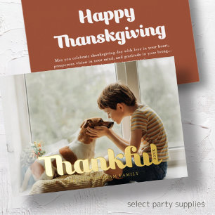 Thankful Happy Thanksgiving Modern Simple Photo Foil Holiday Card