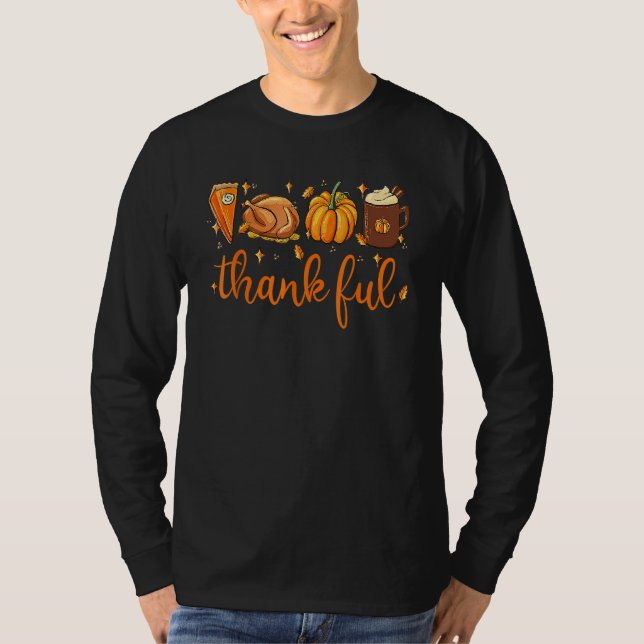 Thankful Happy Turkey Day Thanksgiving Pumpkin Spi T-Shirt (Front)