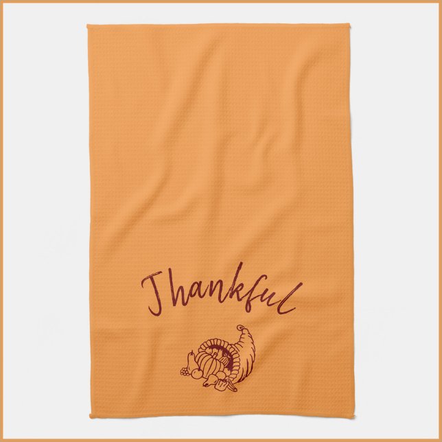 Thankful Harvest Cornucopia Thanksgiving Kitchen Towel (Creator Uploaded)