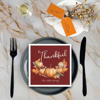 Thankful Harvest Thanksgiving Dinner Custom Red Napkins