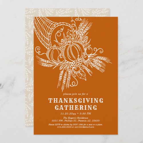 Thankful Harvest  Thanksgiving Party Orange Invitation
