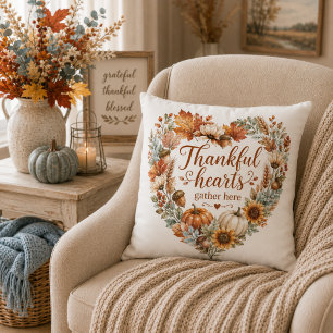 Thankful Heart Blue Fall Decor  Throw Pillow