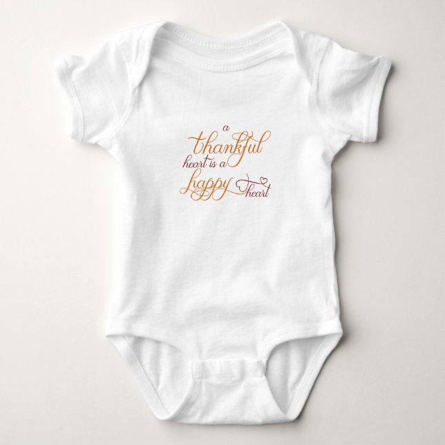 thankful heart is a happy heart thanksgiving baby bodysuit (Front)