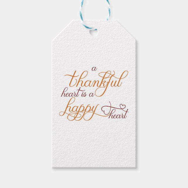 thankful heart is a happy heart thanksgiving gift tags (Front)