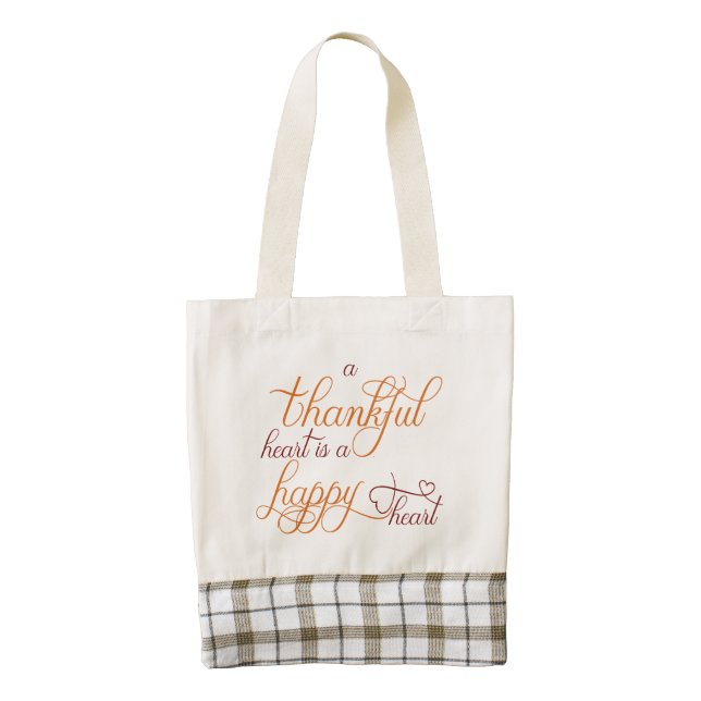 thankful heart is a happy heart thanksgiving zazzle HEART tote bag (Front)