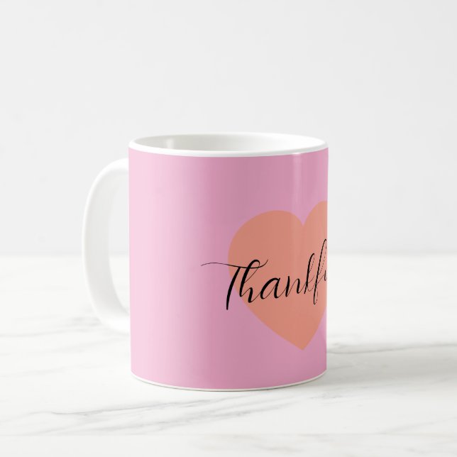 Thankful Heart Mug – Minimal Double Heart Design | (Front Left)
