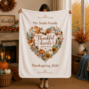 Thankful Hearts Gather Here Personalized Fall Sherpa Blanket