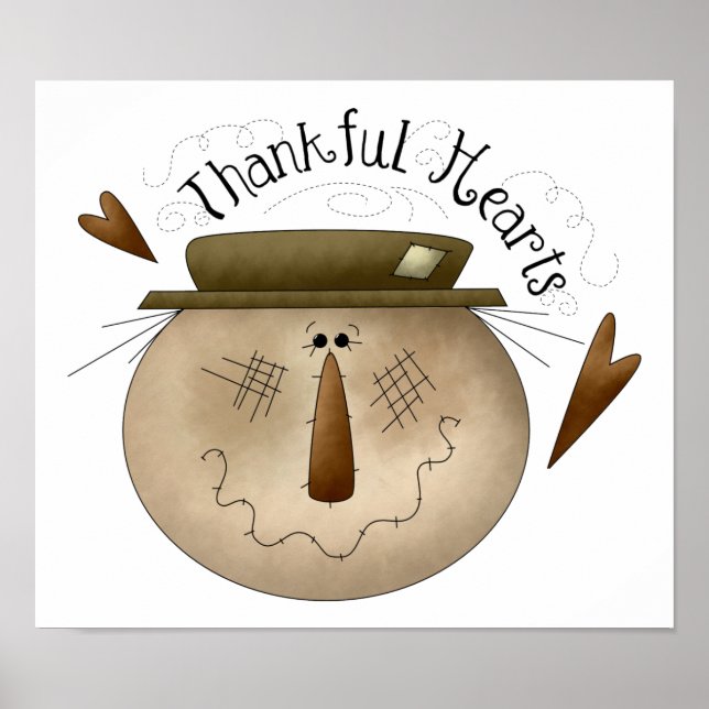 Thankful Hearts Scarecrow Sign/Print Poster (Front)