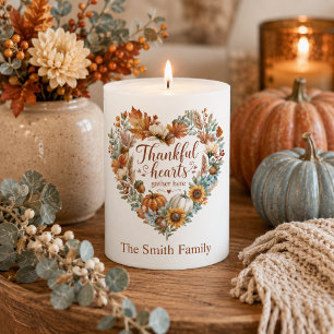 Thankful Hearts Thanksgiving Personalized Pillar Candle