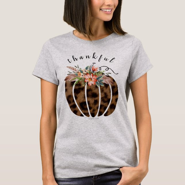 Thankful Leopard Fall Pumpkin Thanksgiving Shirt (Front)