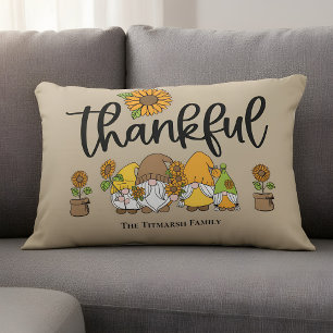 Thankful little sunflower gnome family accent pillow