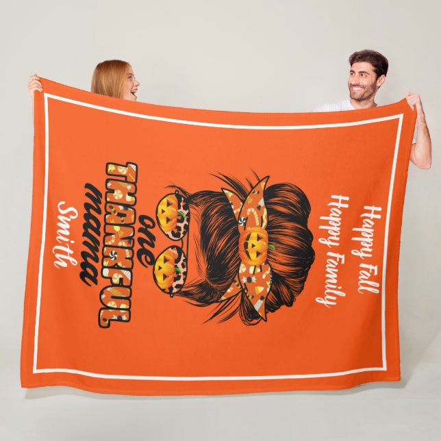Thankful Mama Autumn Customize Text and Color Fleece Blanket (In Situ)