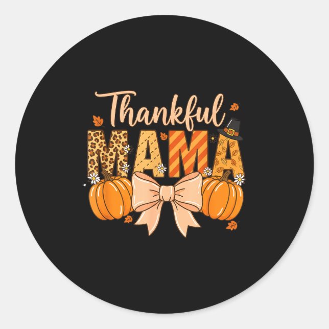 Thankful Mama Pumpkin Fall Coquette Bow Thanksgivi Classic Round Sticker (Front)