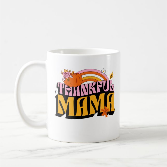 Thankful Mama Pumpkin Season Cute Thanksgiving Coffee Mug (Left)