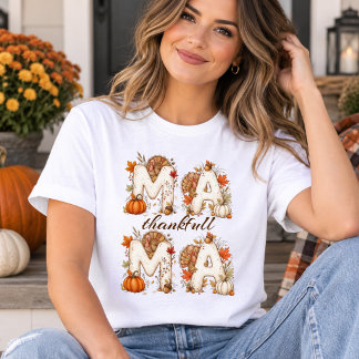 Thankful Mama thanksgiving fall floral pumkin Tri-Blend Shirt