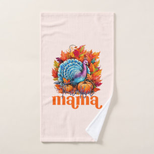 Thankful Mama Turkey and Autumn Leaves Foliage Bath Towel Set