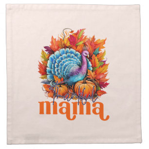 Thankful Mama Turkey and Autumn Leaves Foliage Cloth Napkin