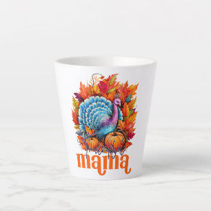 Thankful Mama Turkey and Autumn Leaves Foliage Latte Mug