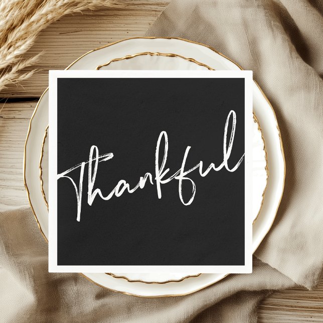 Thankful Minimalist Black & White Napkins (Creator Uploaded)