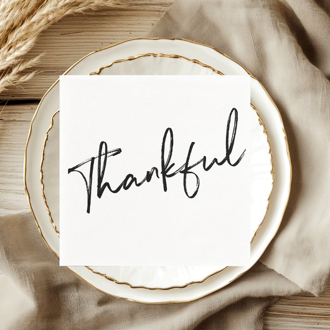 Thankful Minimalist Script Thanksgiving  Napkins (Creator Uploaded)