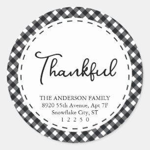 Thankful Modern Black & White Simple Thanksgiving Classic Round Sticker