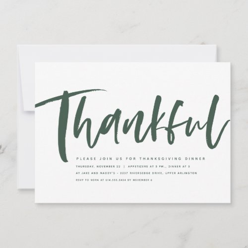 Thankful modern green Thanksgiving invitation