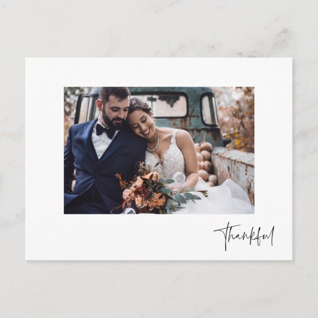 Thankful Modern Photo Wedding Thank You Postcard (Front)
