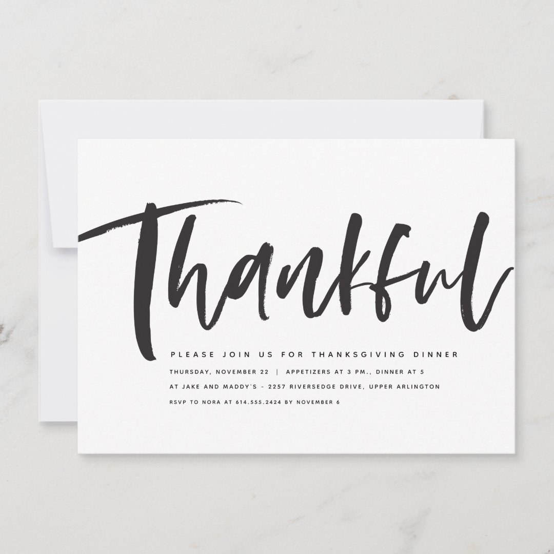 Thankful modern script Thanksgiving invitation | Zazzle