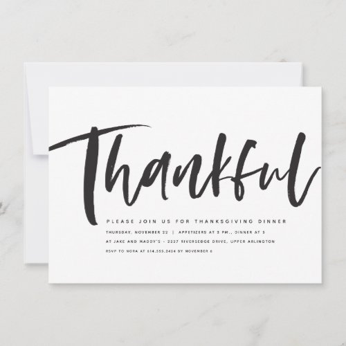 Thankful modern script Thanksgiving invitation