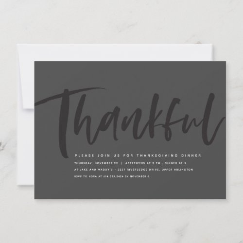 Thankful modern script Thanksgiving invitation