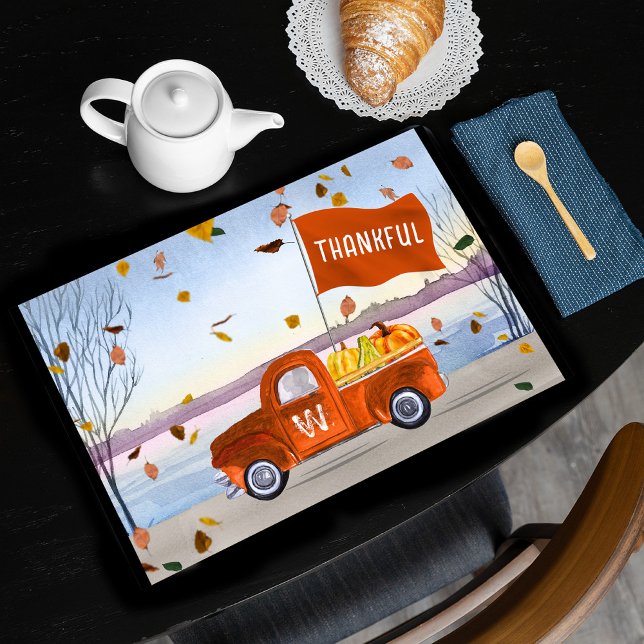 THANKFUL Monogram Rustic Truck Paper Placemats (Creator Uploaded)