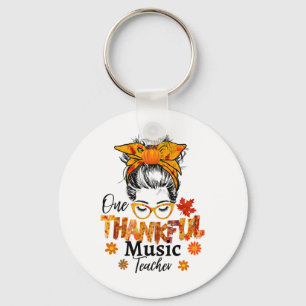 Thankful Music Teacher Fall Thanksgiving Messy Bun Keychain