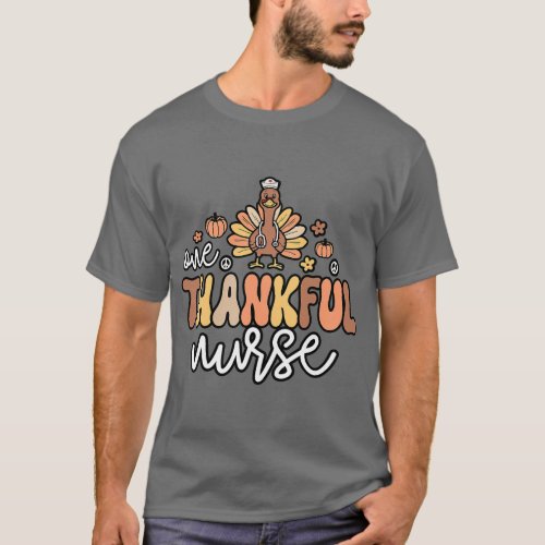 Thankful Nurse Groovy Thanksgiving Nursing Turkey  T_Shirt