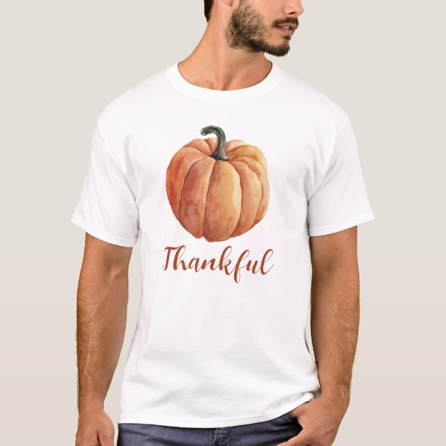 Thankful Orange Pumpkin Fall Autumn Thanksgiving T-Shirt (Front)