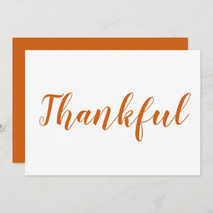 Thankful orange script cute thanksgiving card