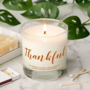 Thankful orange spice modern script thanksgiving scented candle