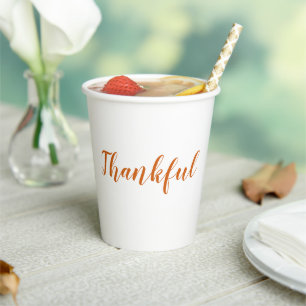 Thankful orange spice script cute thanksgiving paper cups