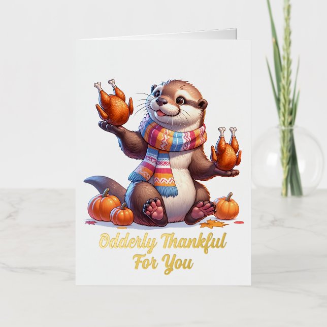 Thankful Otter Foil Greeting Card (Front)