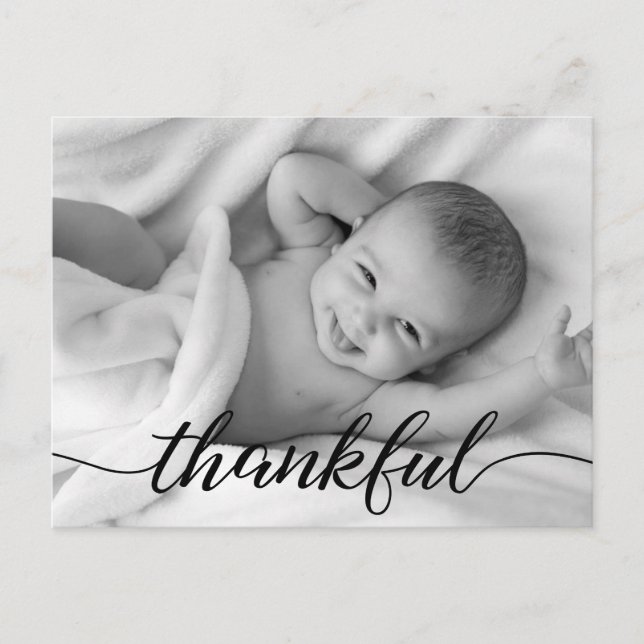 "Thankful" Personalized Baby Photo Thank You Postc Announcement Postcard (Front)