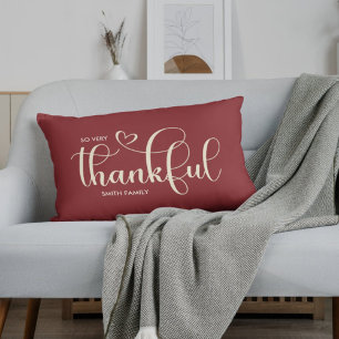 Thankful Personalized Family Name Burgundy Lumbar Pillow