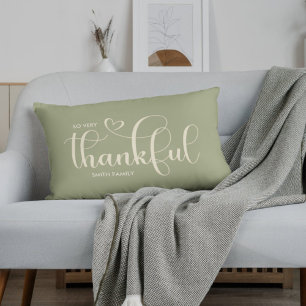 Thankful Personalized Sage Green Fall Autumn Lumbar Pillow