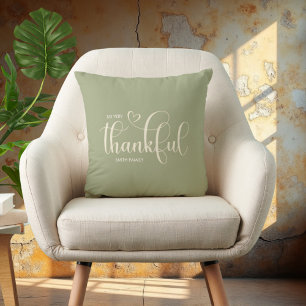 Thankful Personalized Sage Green Fall Autumn Throw Pillow