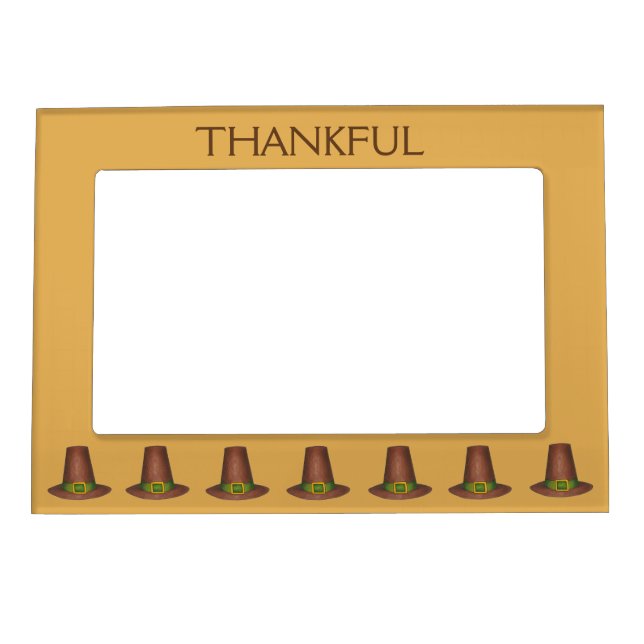 Thankful Pilgrim Puritan Hat Happy Thanksgiving Magnetic Picture Frame (Front)