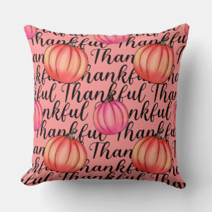 Thankful Pink Pumpkin -Elegant Fall & Thanksgiving Throw Pillow