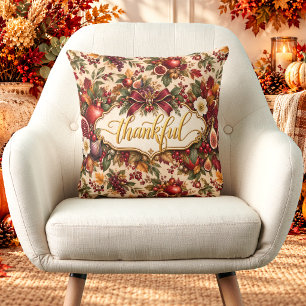 Thankful Pomegranate Thanksgiving & Friendsgiving Throw Pillow