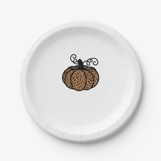 Thankful Printed Leopard Pumpkin for Thanksgiving  Paper Plates (Front)