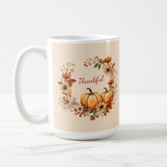 Thankful Pumpkin and Autumn Flowers Wreath