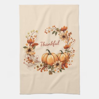 Thankful Pumpkin and Autumn Flowers Wreath