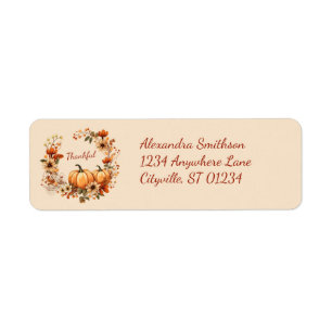 Thankful Pumpkin and Autumn Flowers Wreath Label