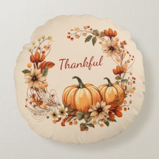 Thankful Pumpkin and Autumn Flowers Wreath